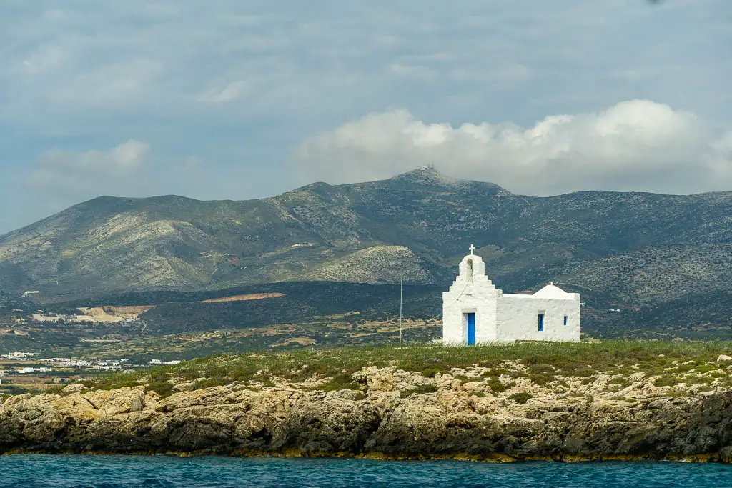 A church in the middle of the sea off Paros